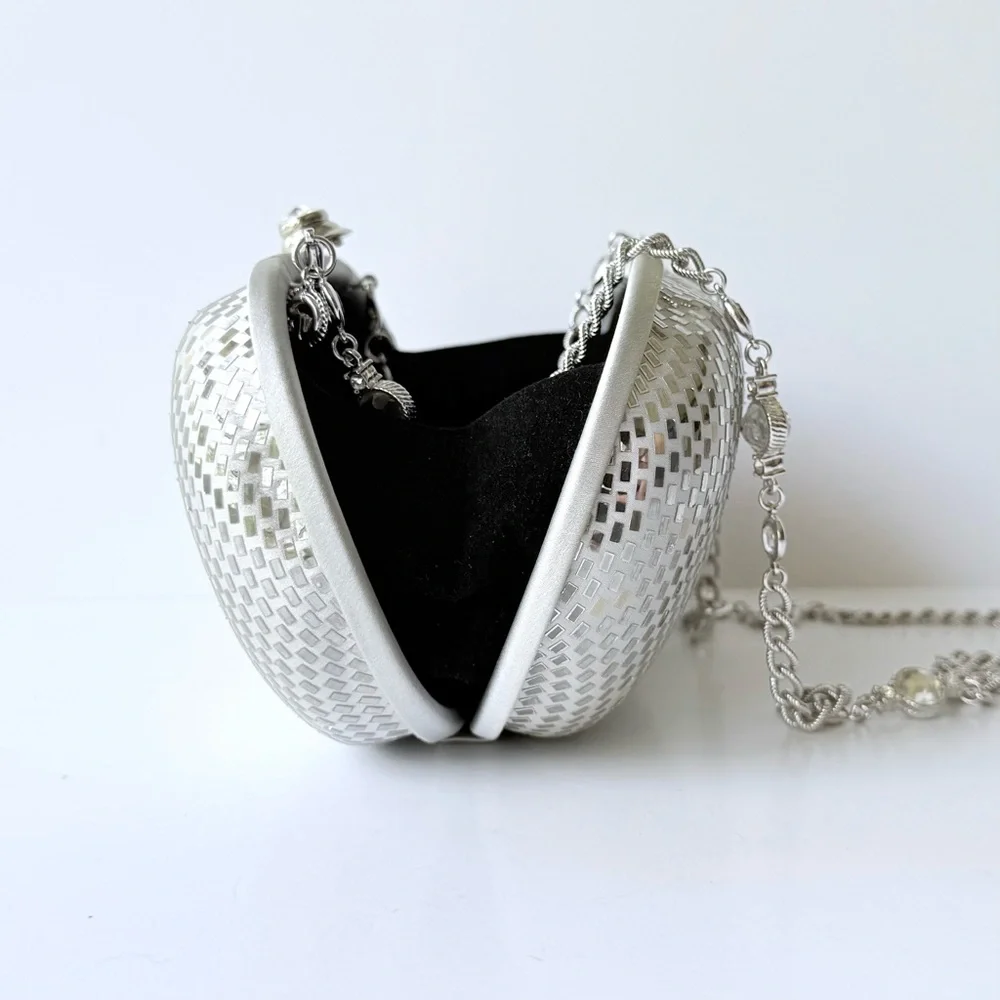 Vintage St. John Silver Satin Sequin Paillette Convertible Clutch Evening Bag